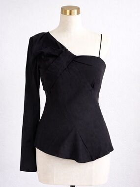 Zara Black One-Shoulder Asymmetric Blouse Top | Women’s Long Sleeve Evening Top